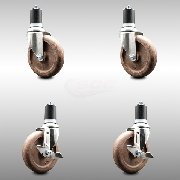 Service Caster 5 Inch 316SS High Temp Glass Filled Nylon 1-3/4 Inch Stem Caster Brake SCC, 2PK SCC-SS316EX20S514-GFNSHT-2-TLB-2-134 - main